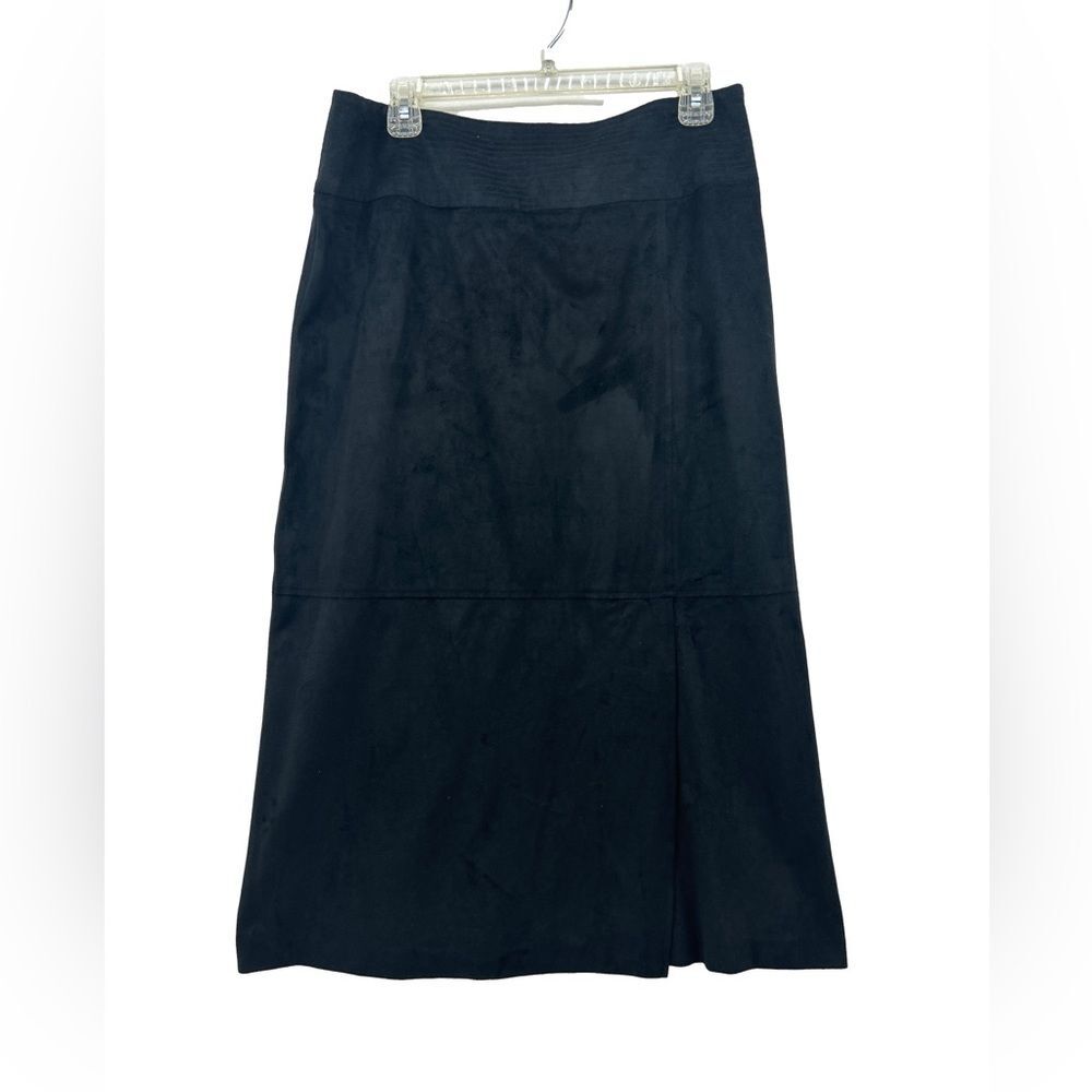 Norton McNaughton Elegant Black Faux Suede Midi Skirt
